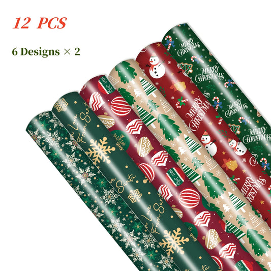 12 Pieces Christmas Wrapping Paper 6 Patterns,Ideal for Packaging Christmas Gifts Presents,50 * 70Cm